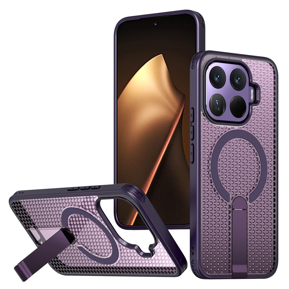 For Xiaomi 17T Pro Magnetic Case Kickstand Grid Texture TPU PC Phone Back Cover