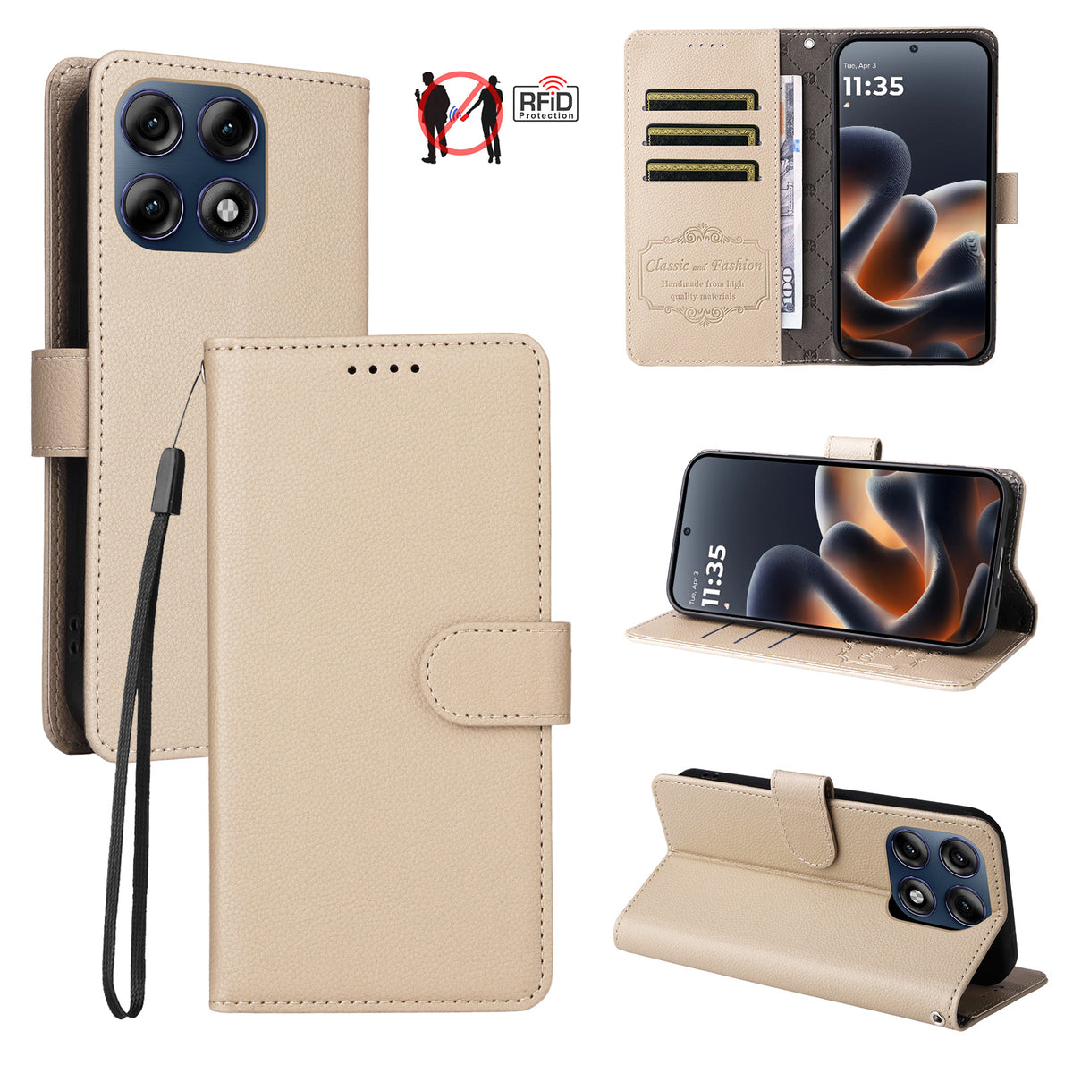 Til Motorola Edge 70 Pro 5G Etui RFID-Blokering 3 Kortlommer PU Læder Telefoncover med Håndrem