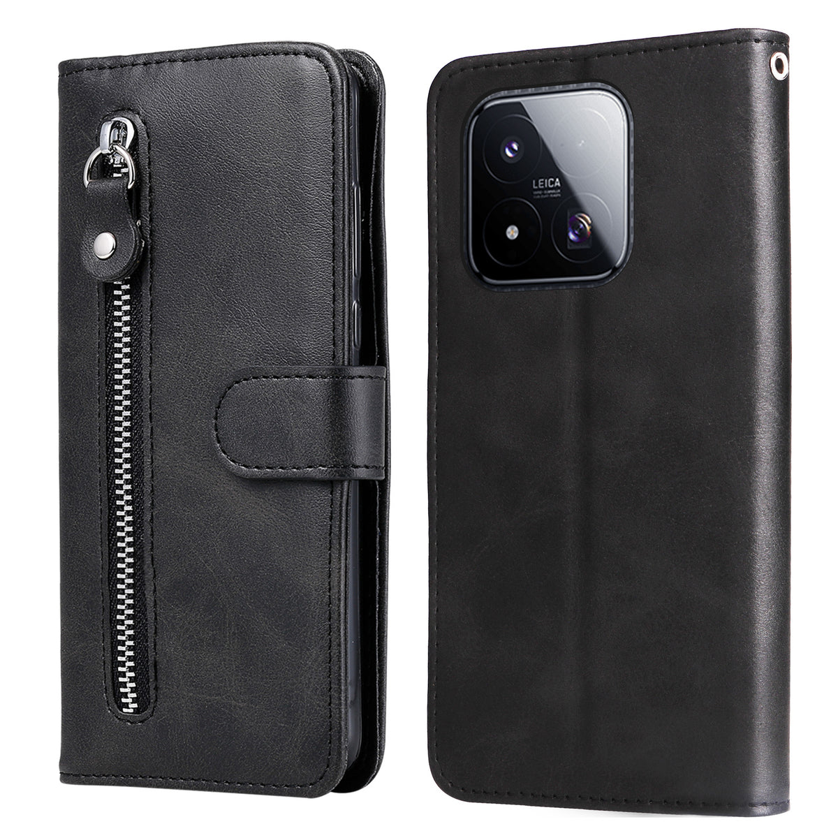 Xiaomi 17 Max PU-läderfodral med dragkedja i fickan, plånboksfodral, mobilfodral med stativ