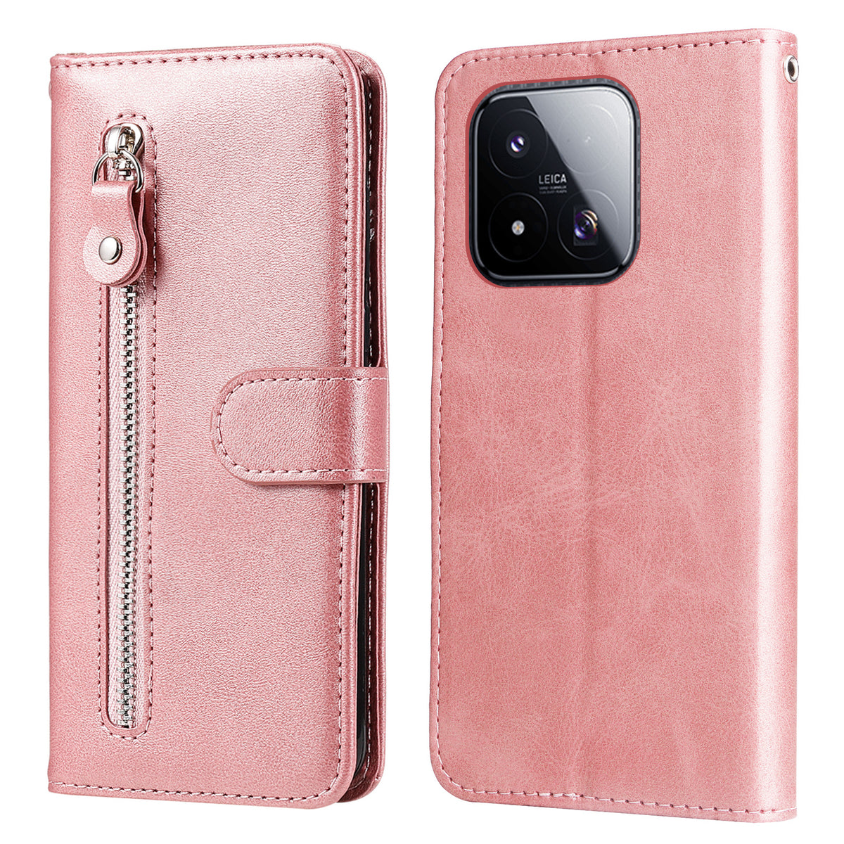 Xiaomi 17 Max PU-läderfodral med dragkedja i fickan, plånboksfodral, mobilfodral med stativ