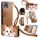 For T-Mobile REVVL 6 5G Case Cute Cat Pattern PU Leather Wallet Phone Cover with Wrist Strap