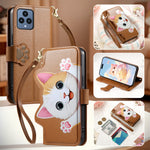 For T-Mobile REVVL 6 5G Case Cute Cat Pattern PU Leather Wallet Phone Cover with Wrist Strap