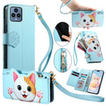For T-Mobile REVVL 6 5G Case Cute Cat Pattern PU Leather Wallet Phone Cover with Wrist Strap
