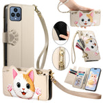 For T-Mobile REVVL 6 5G Case Cute Cat Pattern PU Leather Wallet Phone Cover with Wrist Strap