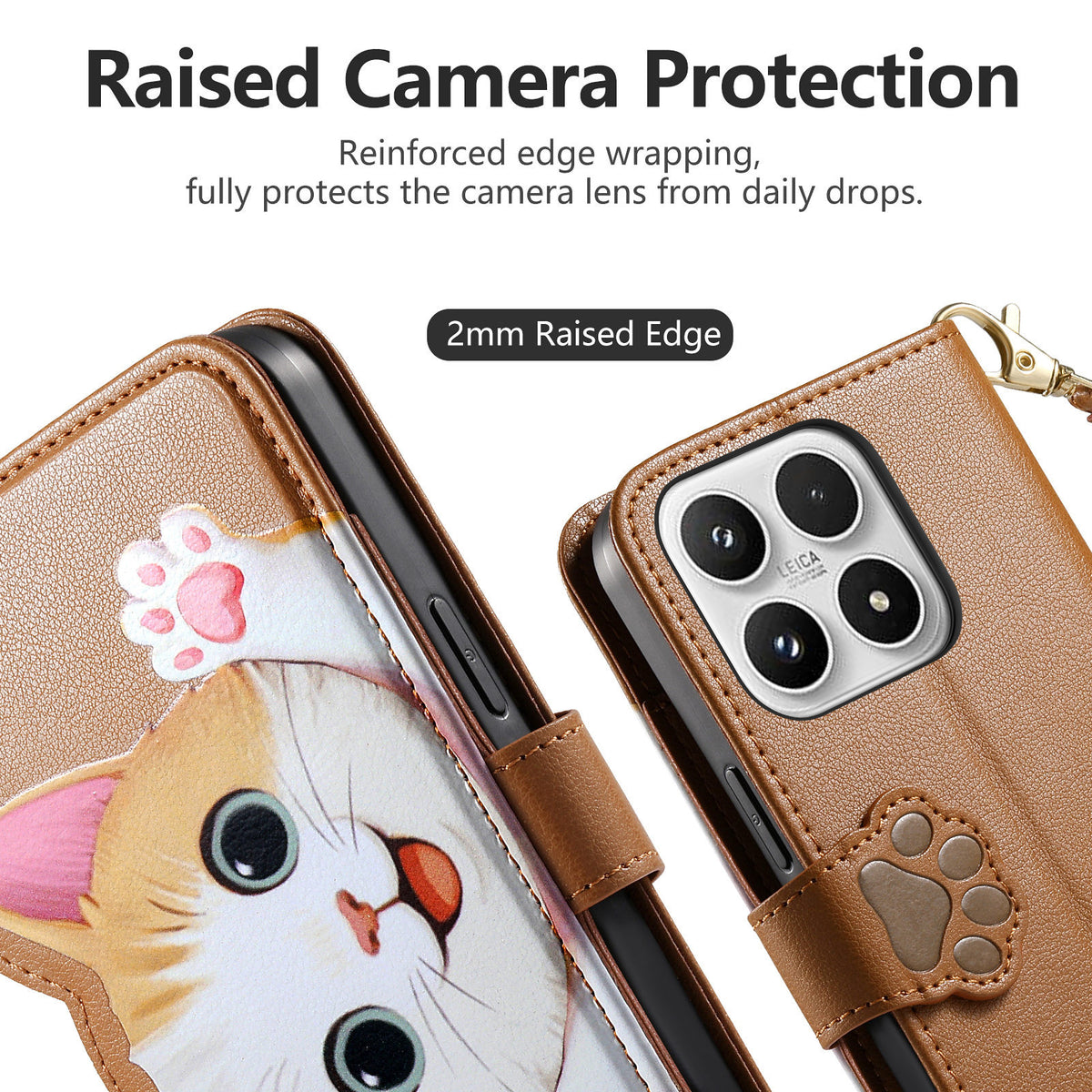 For Xiaomi 17 Case Cute Cat Pattern PU Leather Wallet Phone Cover with Wrist Strap