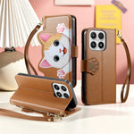 For Xiaomi 17 Case Cute Cat Pattern PU Leather Wallet Phone Cover with Wrist Strap