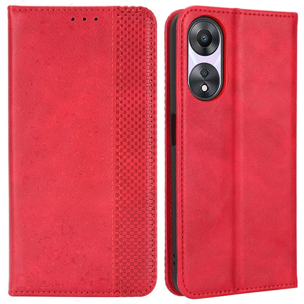 Oppo A58 5G Präglat mönster PU-läder stötsäkert mobilskal plånboksfodral retrotextur magnetisk stängning reptåligt mobilskal