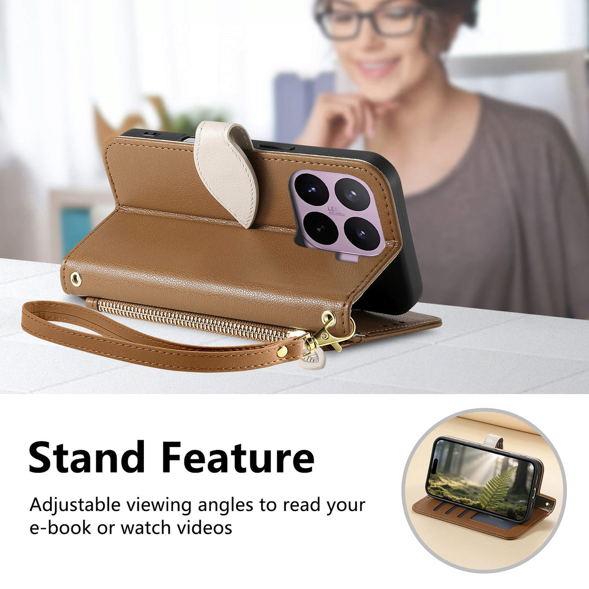 For Xiaomi 17T Pro Stand Case Leaf Shape Magnetic Clasp Leather Phone Cover with Hand Strap