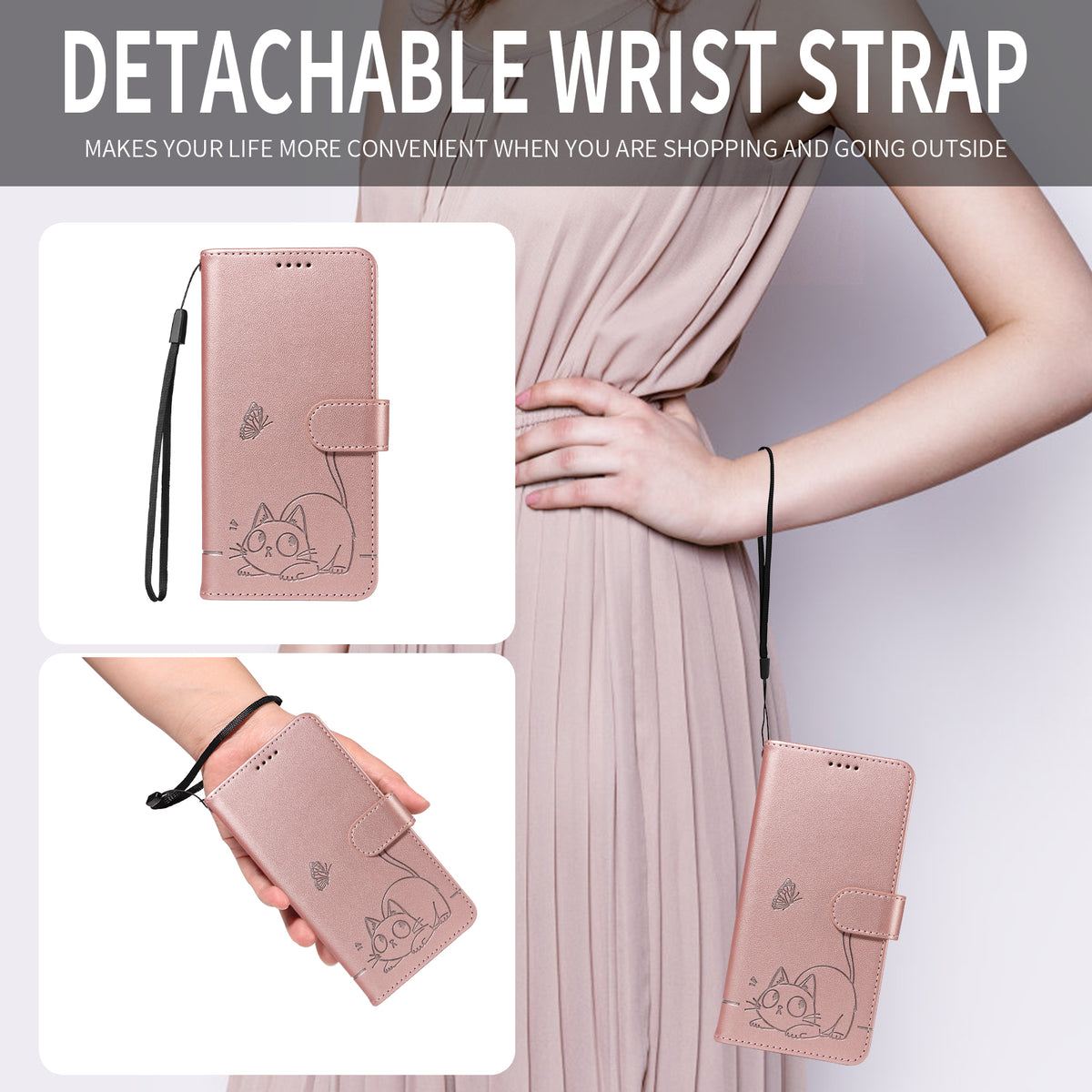For Motorola Edge 70 Pro 5G Case Cat Pattern Imprint Leather Phone Cover with Wrist Strap