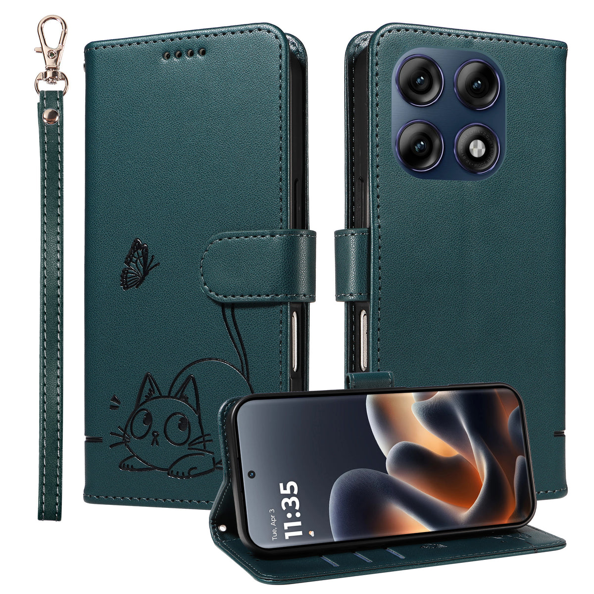For Motorola Edge 70 Pro 5G Case Cat Pattern Imprint Leather Phone Cover with Wrist Strap
