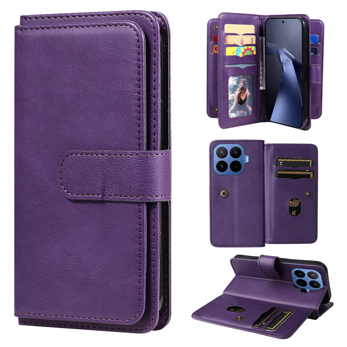 For Xiaomi 17T Leather Case with 10 Card Holder Phone Cover Stand