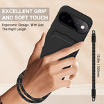 For Google Pixel 11 Pro Liquid Silicone Case  Phone Back Cover with Card Holder and Short Strap