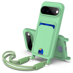 For Google Pixel 11 Pro Liquid Silicone Case  Phone Back Cover with Card Holder and Short Strap