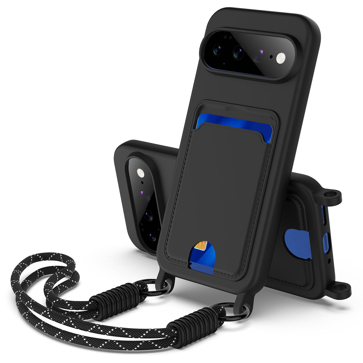 Til Google Pixel 11 Pro XL Liquid Silikone Cover Telefon Bagcover med Kortlomme og Kort Rem
