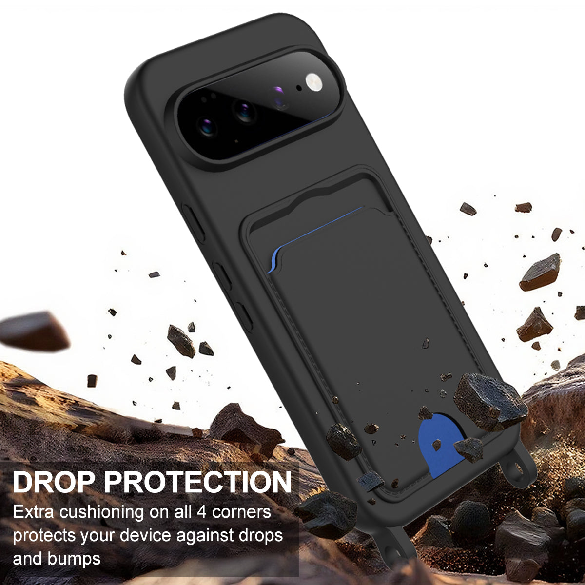 Til Google Pixel 11 Pro XL Liquid Silikone Cover Telefon Bagcover med Kortlomme og Kort Rem