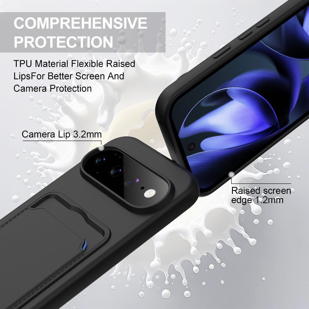 Til Google Pixel 11 Pro XL Liquid Silikone Cover Telefon Bagcover med Kortlomme og Kort Rem