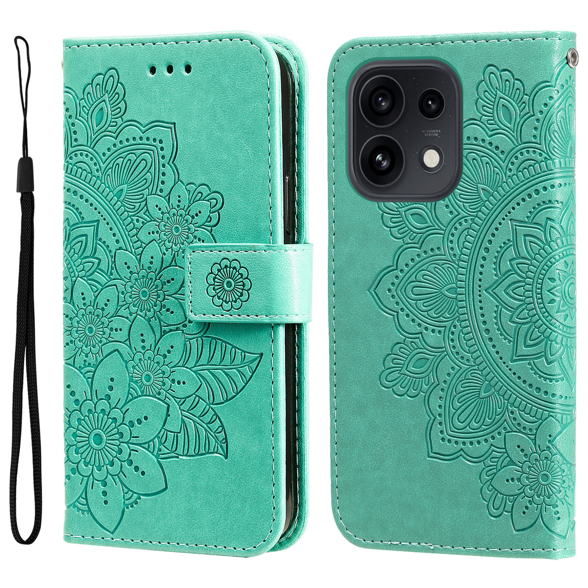 Blommönsterfodral för Oppo Reno16 Pro 5G (Global) / Reno16 5G (Global) / Reno16 5G (Kina) PU-läder plånboksfodral med stativ
