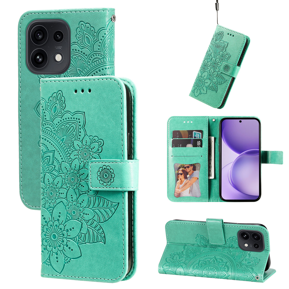 Blommönsterfodral för Oppo Reno16 Pro 5G (Global) / Reno16 5G (Global) / Reno16 5G (Kina) PU-läder plånboksfodral med stativ