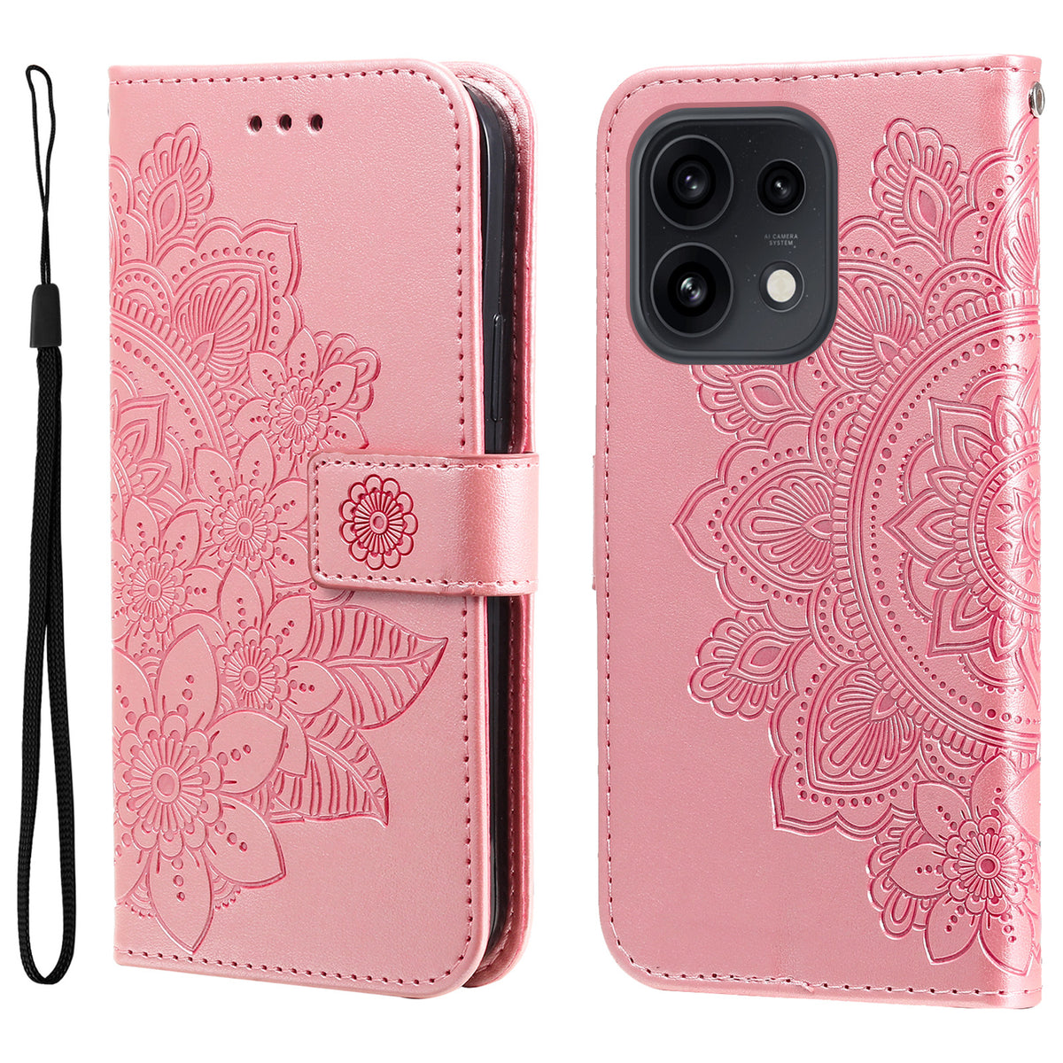 Blommönsterfodral för Oppo Reno16 Pro 5G (Global) / Reno16 5G (Global) / Reno16 5G (Kina) PU-läder plånboksfodral med stativ