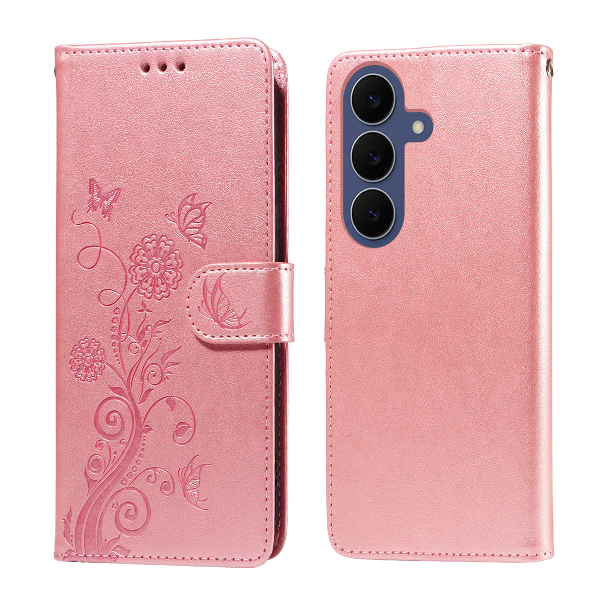 Til Samsung Galaxy S26 FE Lædercover Sommerfugl Blomsterpræg Tegnebog Stand Cover