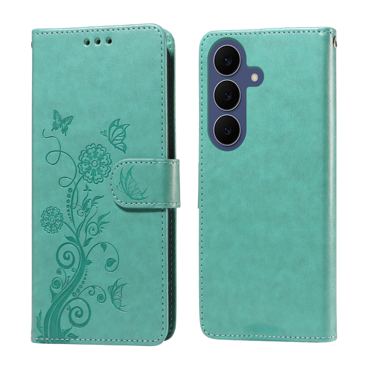 Til Samsung Galaxy S26 FE Lædercover Sommerfugl Blomsterpræg Tegnebog Stand Cover