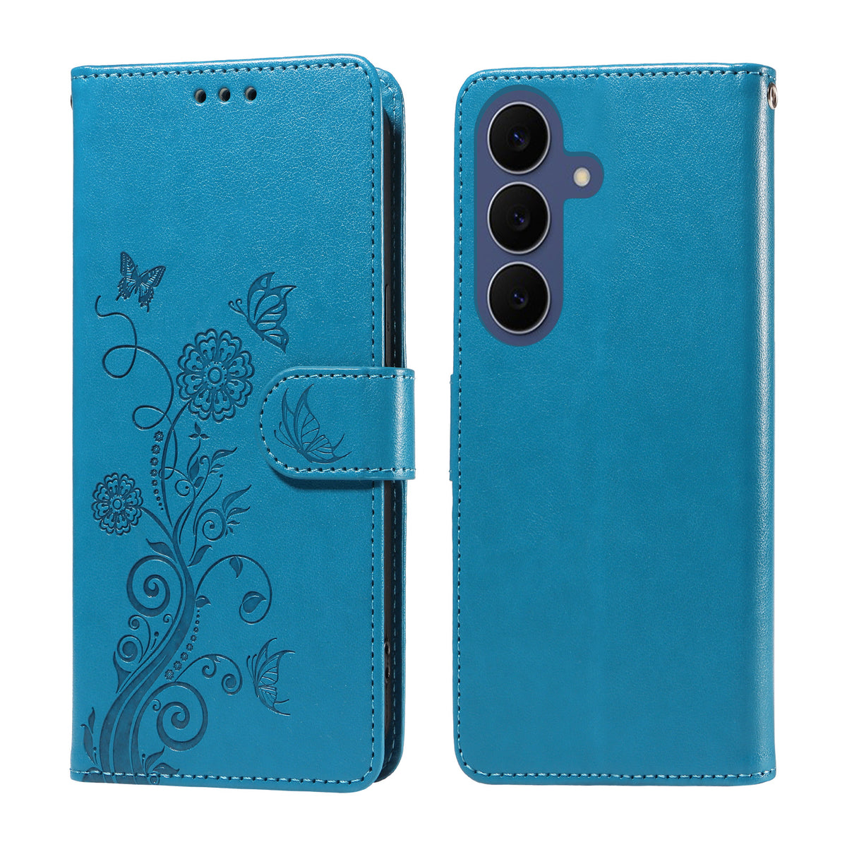 Til Samsung Galaxy S26 FE Lædercover Sommerfugl Blomsterpræg Tegnebog Stand Cover