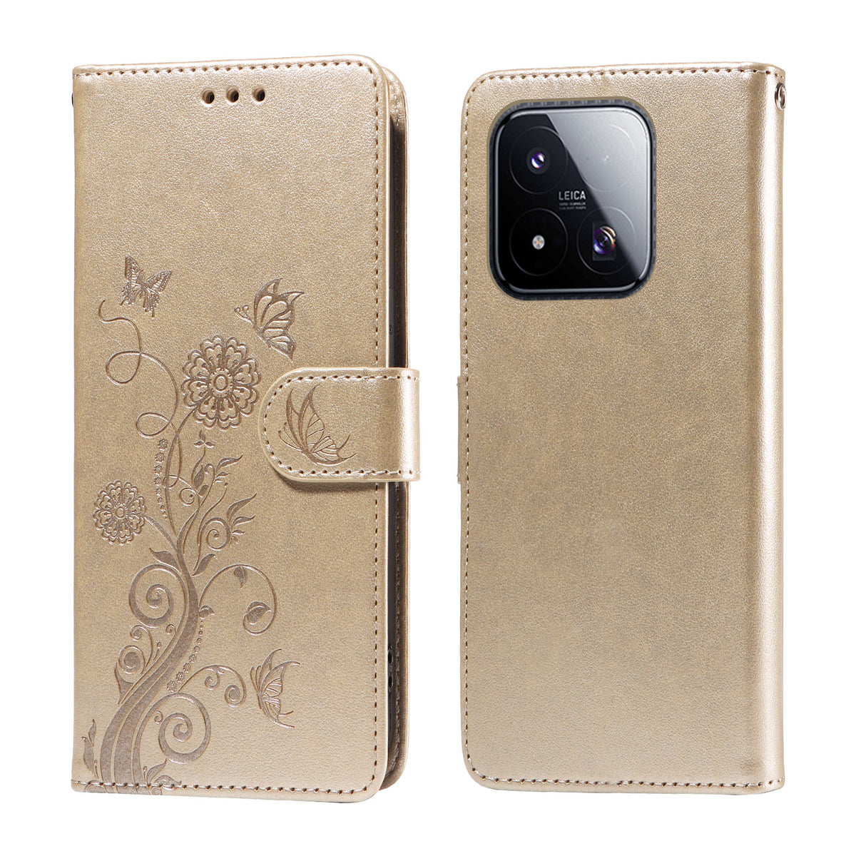 Läderfodral för Xiaomi 17 Max med fjärilsmönster och blommigt tryck. Plånboksfodral.
