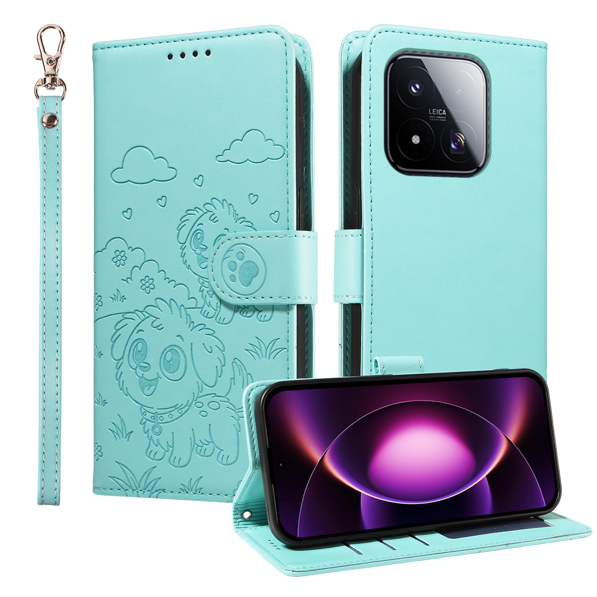 For Xiaomi 17 Max Case RFID Blocking Imprinted Dog Pattern PU Leather Phone Cover with Wrist Strap
