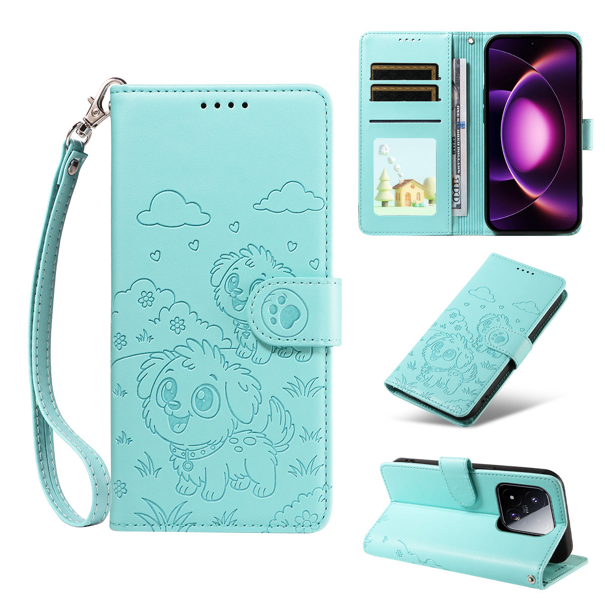 For Xiaomi 17 Max Case RFID Blocking Imprinted Dog Pattern PU Leather Phone Cover with Wrist Strap