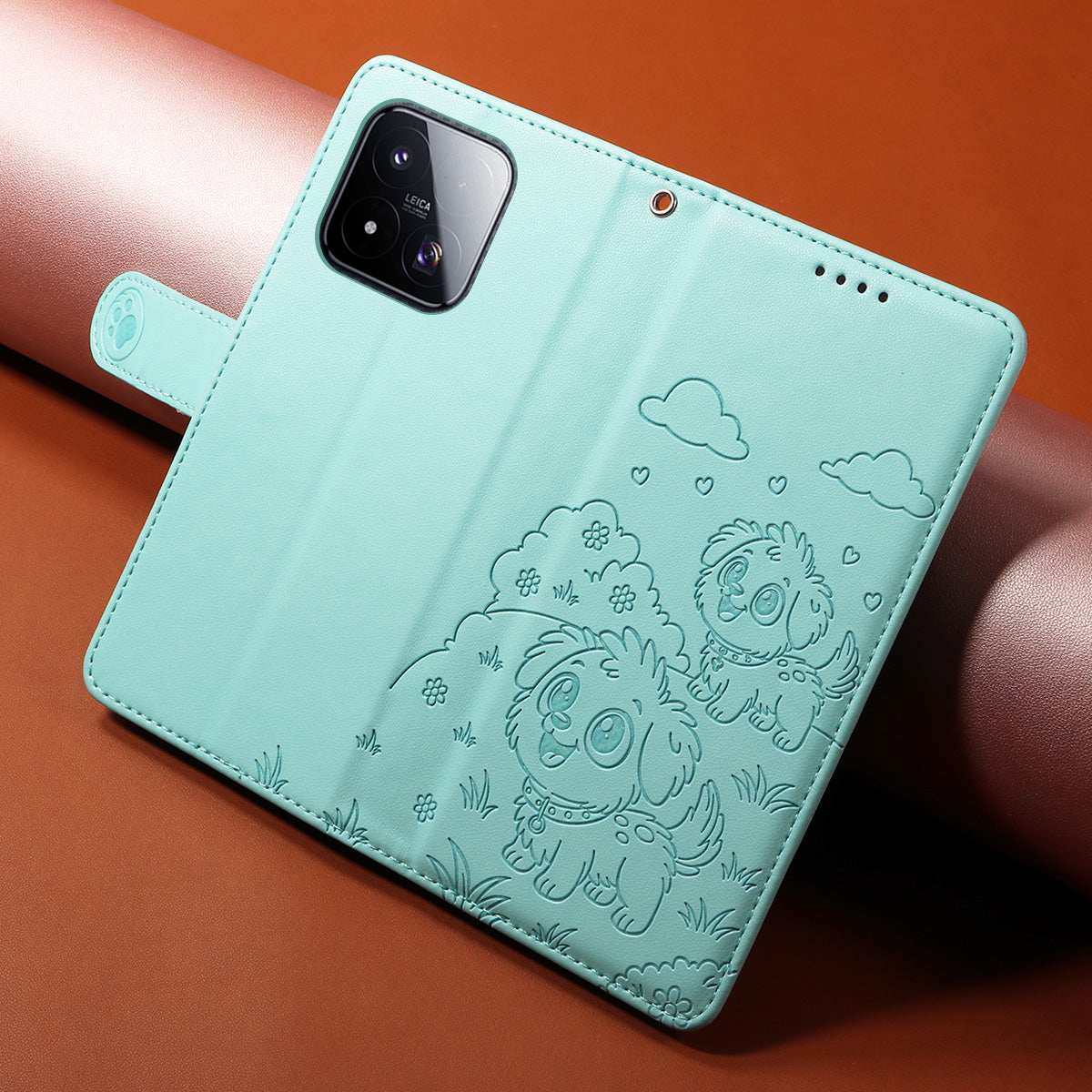 For Xiaomi 17 Max Case RFID Blocking Imprinted Dog Pattern PU Leather Phone Cover with Wrist Strap