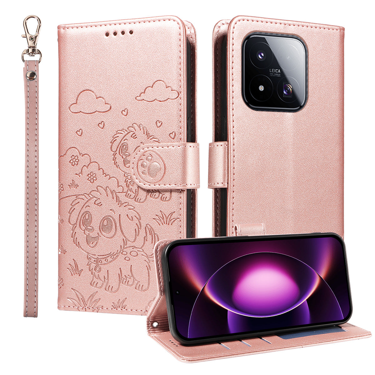 For Xiaomi 17 Max Case RFID Blocking Imprinted Dog Pattern PU Leather Phone Cover with Wrist Strap