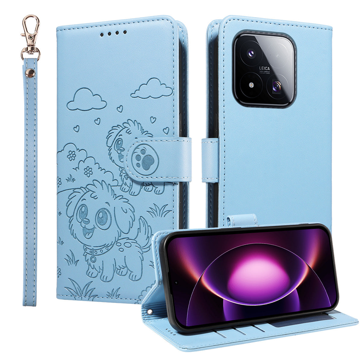 For Xiaomi 17 Max Case RFID Blocking Imprinted Dog Pattern PU Leather Phone Cover with Wrist Strap