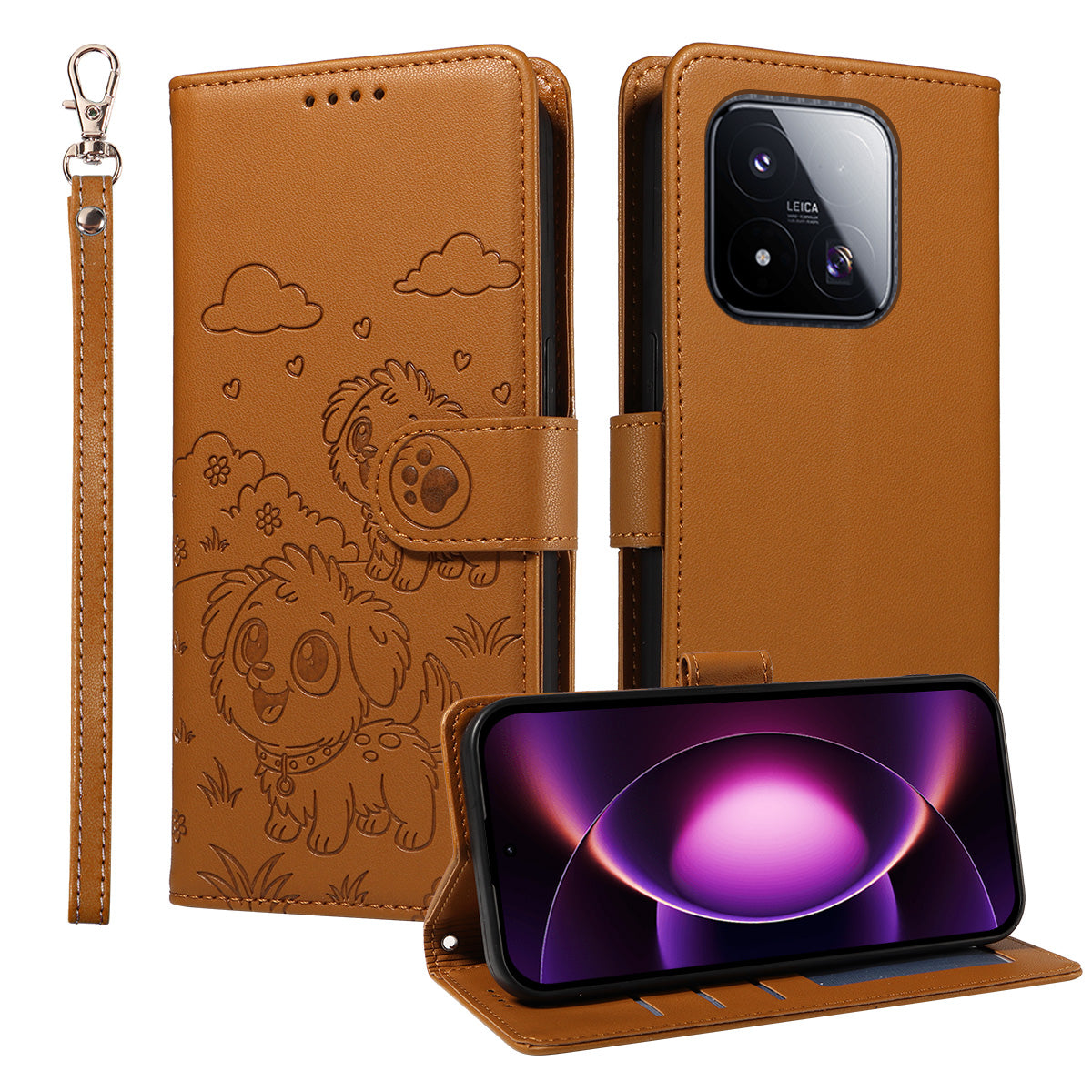 For Xiaomi 17 Max Case RFID Blocking Imprinted Dog Pattern PU Leather Phone Cover with Wrist Strap