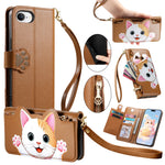 For iPhone 16e / iPhone 17e Case Cute Cat Pattern PU Leather Wallet Phone Cover with Wrist Strap