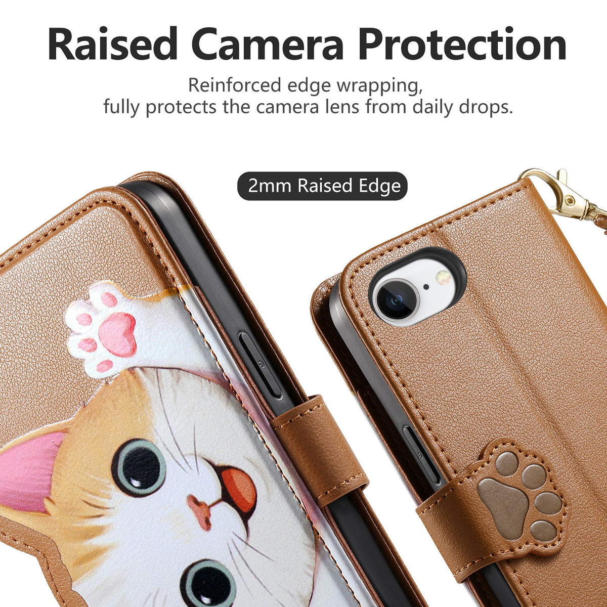 For iPhone 16e / iPhone 17e Case Cute Cat Pattern PU Leather Wallet Phone Cover with Wrist Strap
