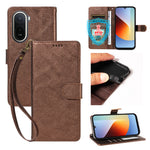 For Xiaomi Redmi A7 Pro 4G (171.56mm) Case with Wrist Strap RFID Blocking Wallet Cowhide Texture Leather Phone Cover