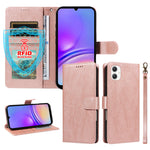 Samsung Galaxy A08 5G / A08 4G / A07 5G / A07s 4G / A06 5G / A06 4G skal med handledsrem RFID-blockerande plånbok i läder med kohudstruktur