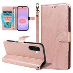 For Samsung Galaxy A37 5G Case with Wrist Strap RFID Blocking Wallet Cowhide Texture Leather Phone Cover