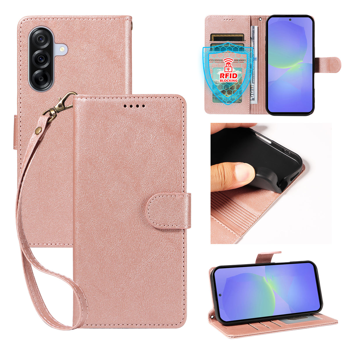 Til Samsung Galaxy A36 5G Etui med Håndledsrem RFID Blokerende Pung Okselæder Tekstur Læder Telefoncover