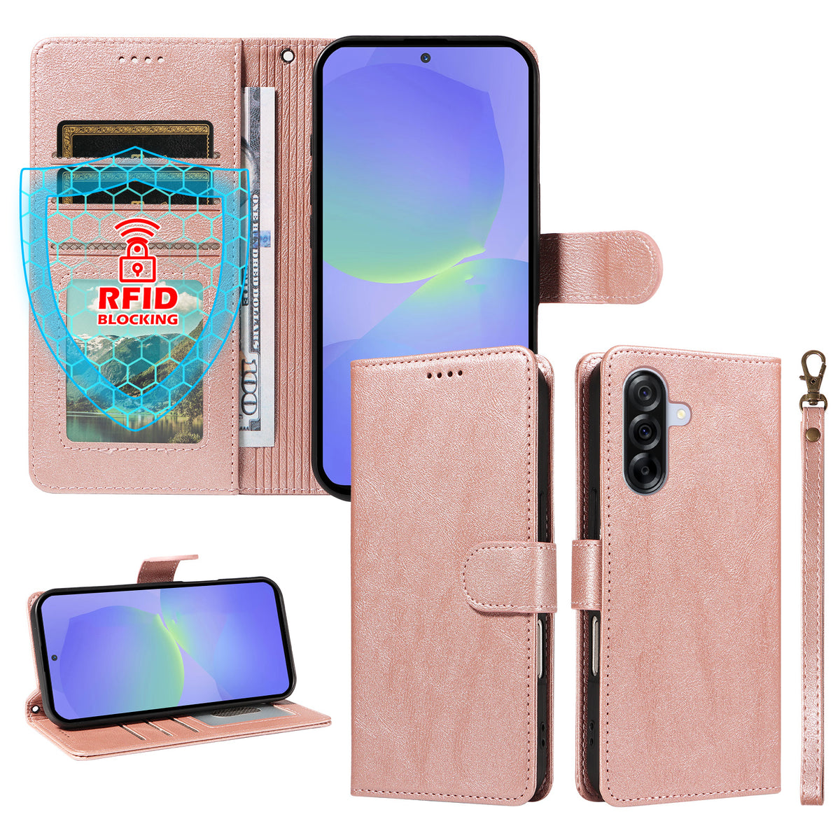 Til Samsung Galaxy A36 5G Etui med Håndledsrem RFID Blokerende Pung Okselæder Tekstur Læder Telefoncover