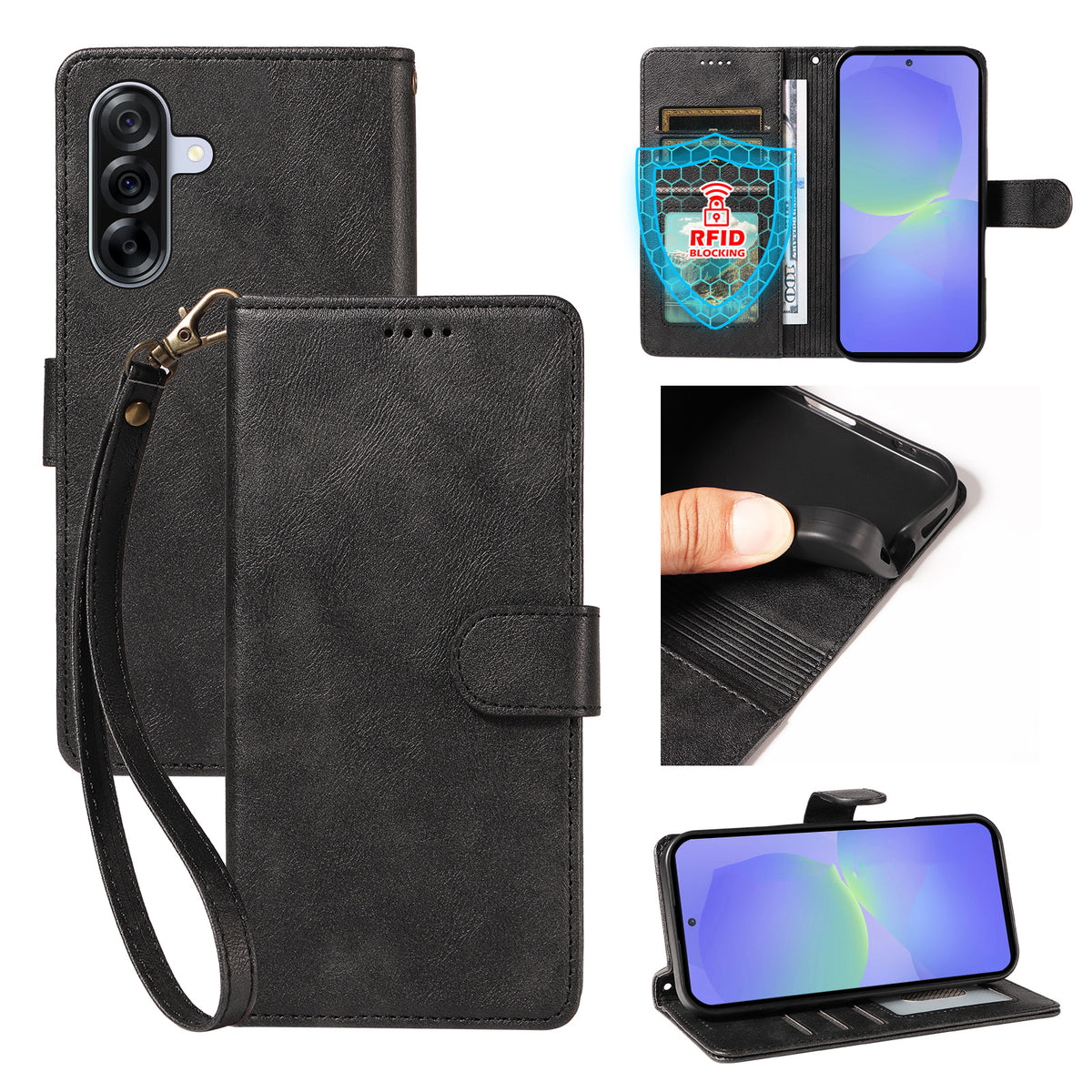 Til Samsung Galaxy A36 5G Etui med Håndledsrem RFID Blokerende Pung Okselæder Tekstur Læder Telefoncover