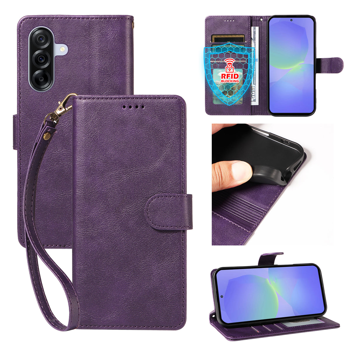 Til Samsung Galaxy A36 5G Etui med Håndledsrem RFID Blokerende Pung Okselæder Tekstur Læder Telefoncover