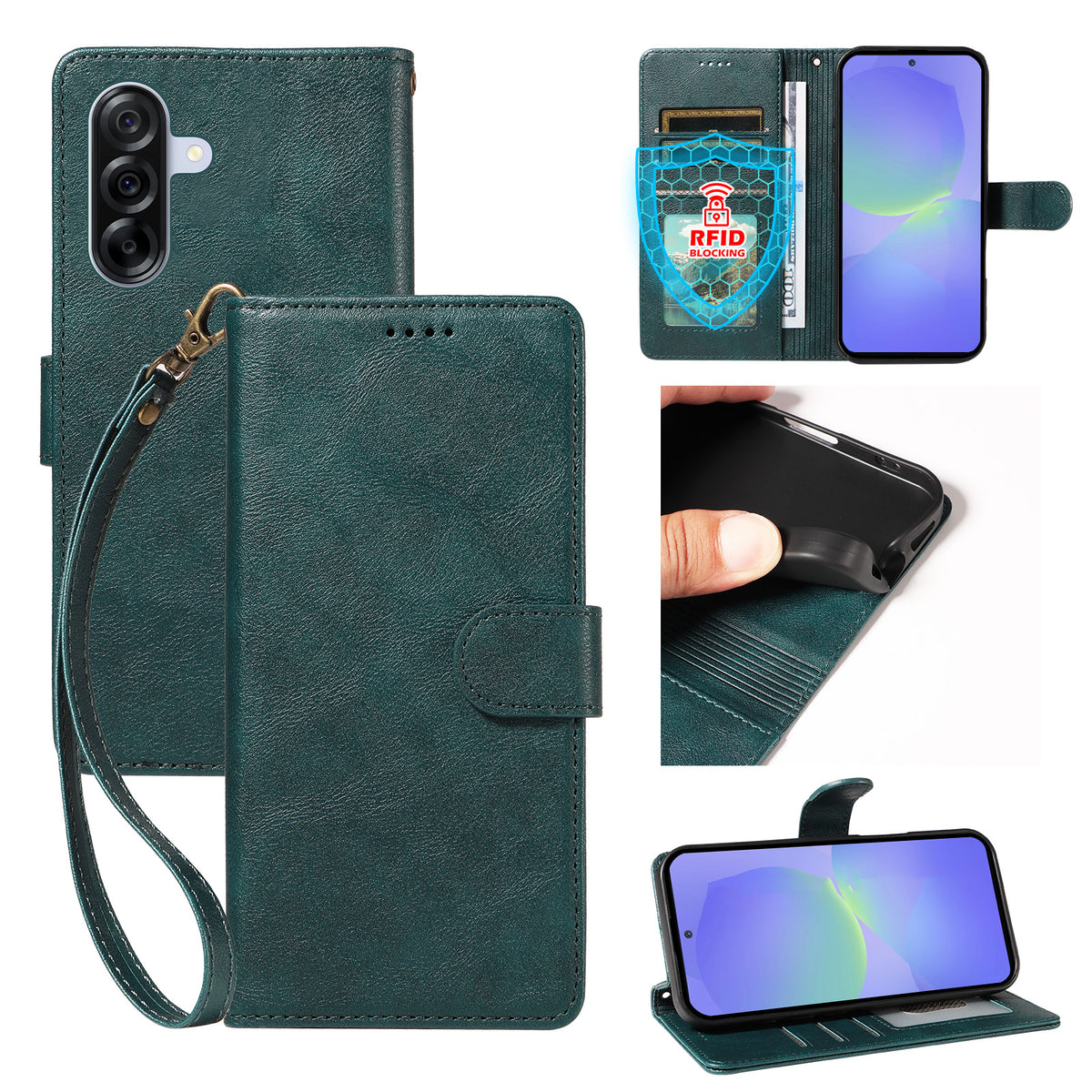 Til Samsung Galaxy A36 5G Etui med Håndledsrem RFID Blokerende Pung Okselæder Tekstur Læder Telefoncover