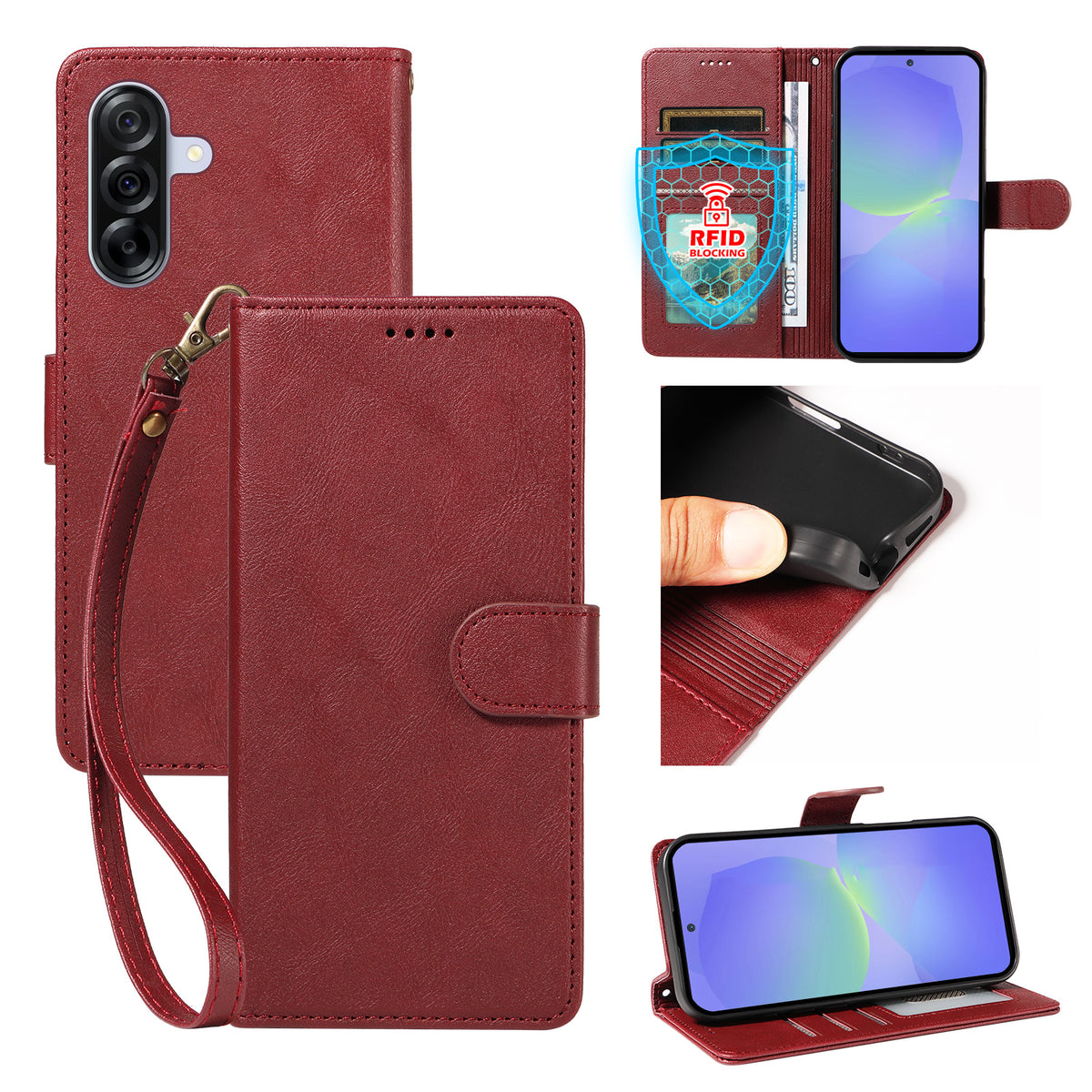 Til Samsung Galaxy A36 5G Etui med Håndledsrem RFID Blokerende Pung Okselæder Tekstur Læder Telefoncover