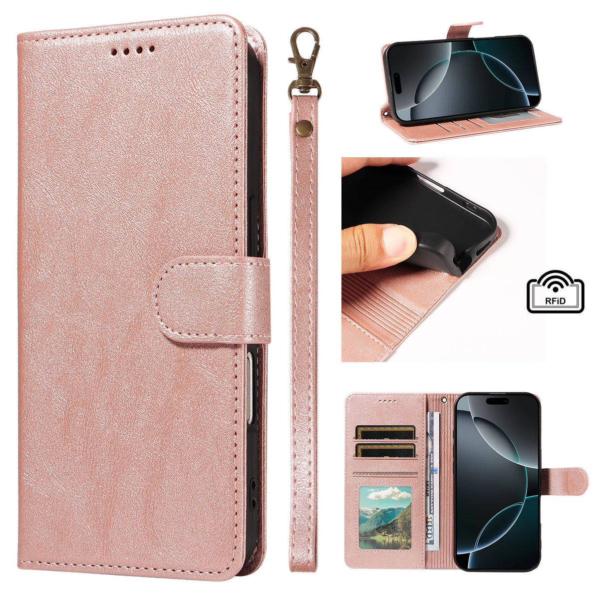 For Samsung Galaxy A27 5G Case with Wrist Strap RFID Blocking Wallet Cowhide Texture Leather Phone Cover