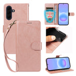 Til Samsung Galaxy A57 5G etui med håndledsrem RFID-blokerende pung lædertelefoncover med koskindstekstur