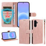 Til Samsung Galaxy A57 5G etui med håndledsrem RFID-blokerende pung lædertelefoncover med koskindstekstur