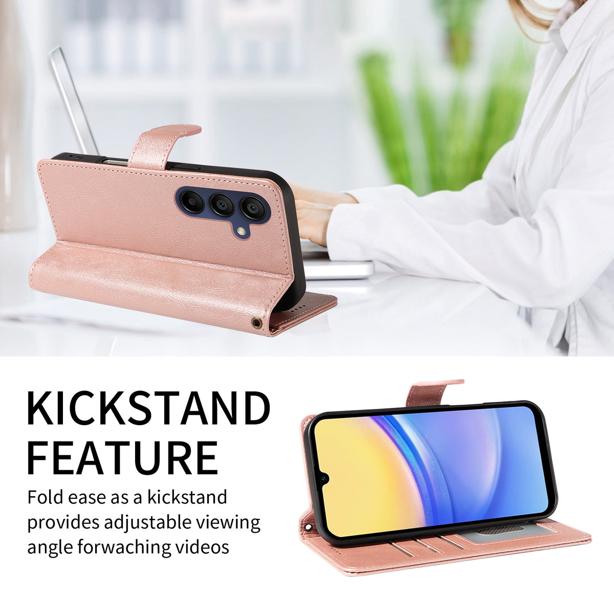 Til Samsung Galaxy A15 5G / Galaxy A15 4G Cover med Håndrem RFID Blokerende Pung Lædertelefoncover i Kohudstruktur