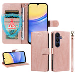 Til Samsung Galaxy A15 5G / Galaxy A15 4G Cover med Håndrem RFID Blokerende Pung Lædertelefoncover i Kohudstruktur