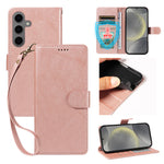For Samsung Galaxy S24 / Galaxy S25 Case with Wrist Strap RFID Blocking Wallet Cowhide Texture Leather Phone Cover